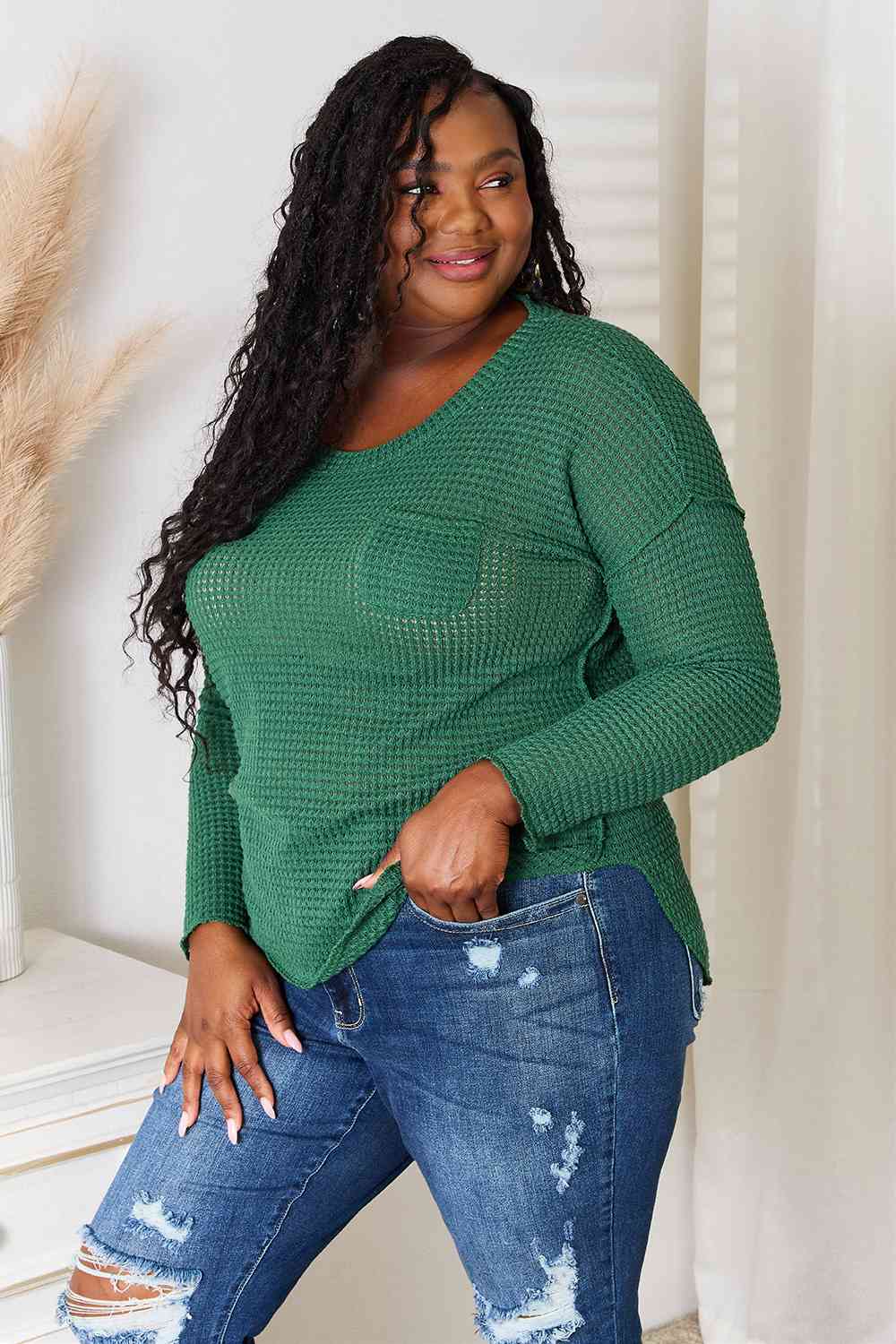 Culture Code Full Size Scoop Neck Patch Pocket Top *