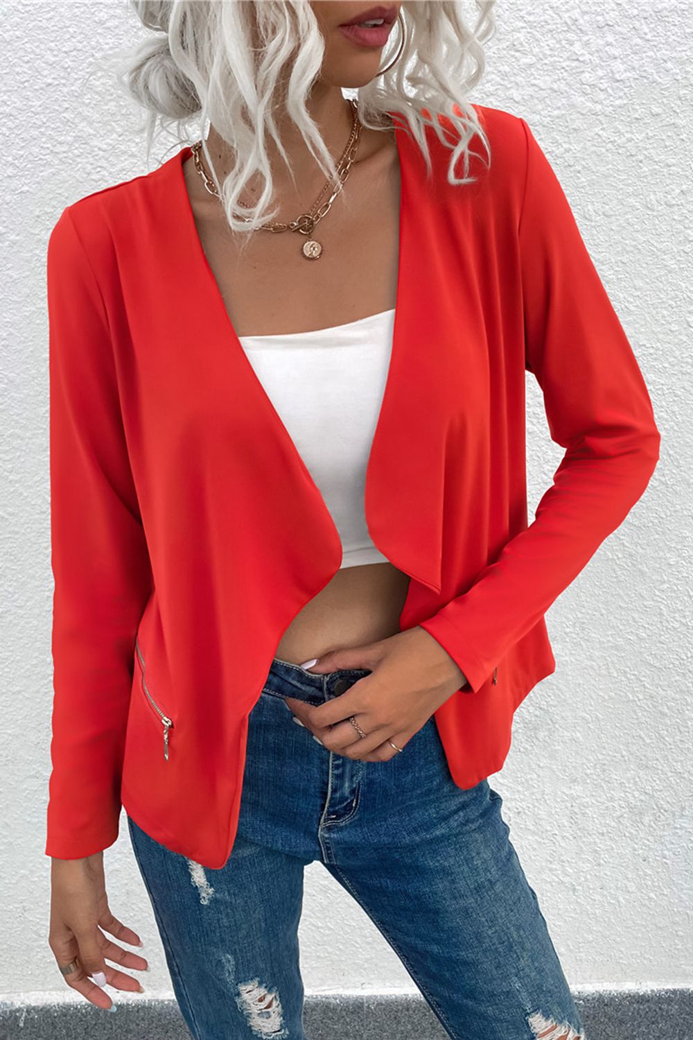 ZeldaMarie Open Front Zipper Pocket Cardigan