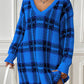 Plaid V-Neck Long Sleeve Sweater Dress