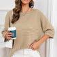Rolled Round Neck Dropped Shoulder Slit Sweater