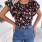 Floral Tie Neck Flutter Sleeve Blouse