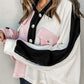 Full Size Multicolor Button-Down Long Sleeve Blouse