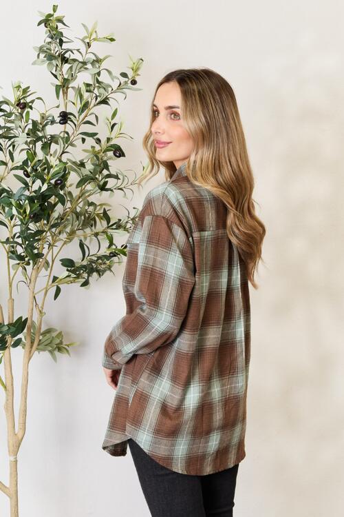 Double Take Plaid Dropped Shoulder Shirt *