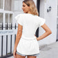 Full Size Buttoned V-Neck Ruffle Trim Top