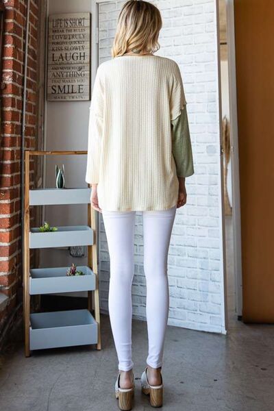 Culture Code Color Block Round Neck Dropped Shoulder Blouse *