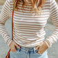 Striped Mock Neck Long Sleeve Top