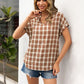 Plaid Notched Short Sleeve Blouse