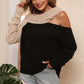 Asymmetrical Long Sleeve Two-Tone Cutout Sweater