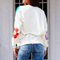 ComfyThreads Flower Pattern Open Front White Long Sleeve Cardigan