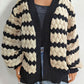Striped Contrast Open Front Long Sleeve Cardigan