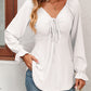 Malibu Dreams Beauteous Full Size Tie Front V-Neck Puff Sleeve Blouse