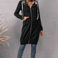 Black Leopard Spliced Drawstring Zip Up Hoodie Dress