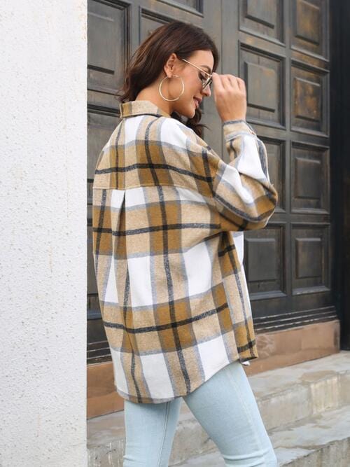 LoveByHannah Plaid Button Up Collared Neck Long Sleeve Shirt