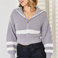 Striped Zip Up Dropped Shoulder Cardigan