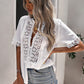PrettyMe Full Size Crochet Hollow-out Lace Splicing Top
