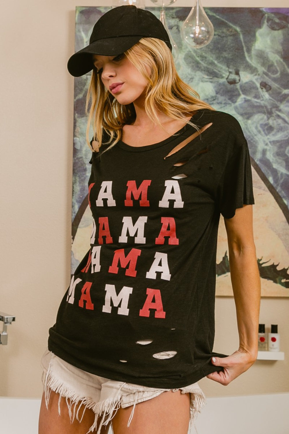 BiBi MAMA Graphic Distressed Short Sleeve T-Shirt - Brand BiBi *