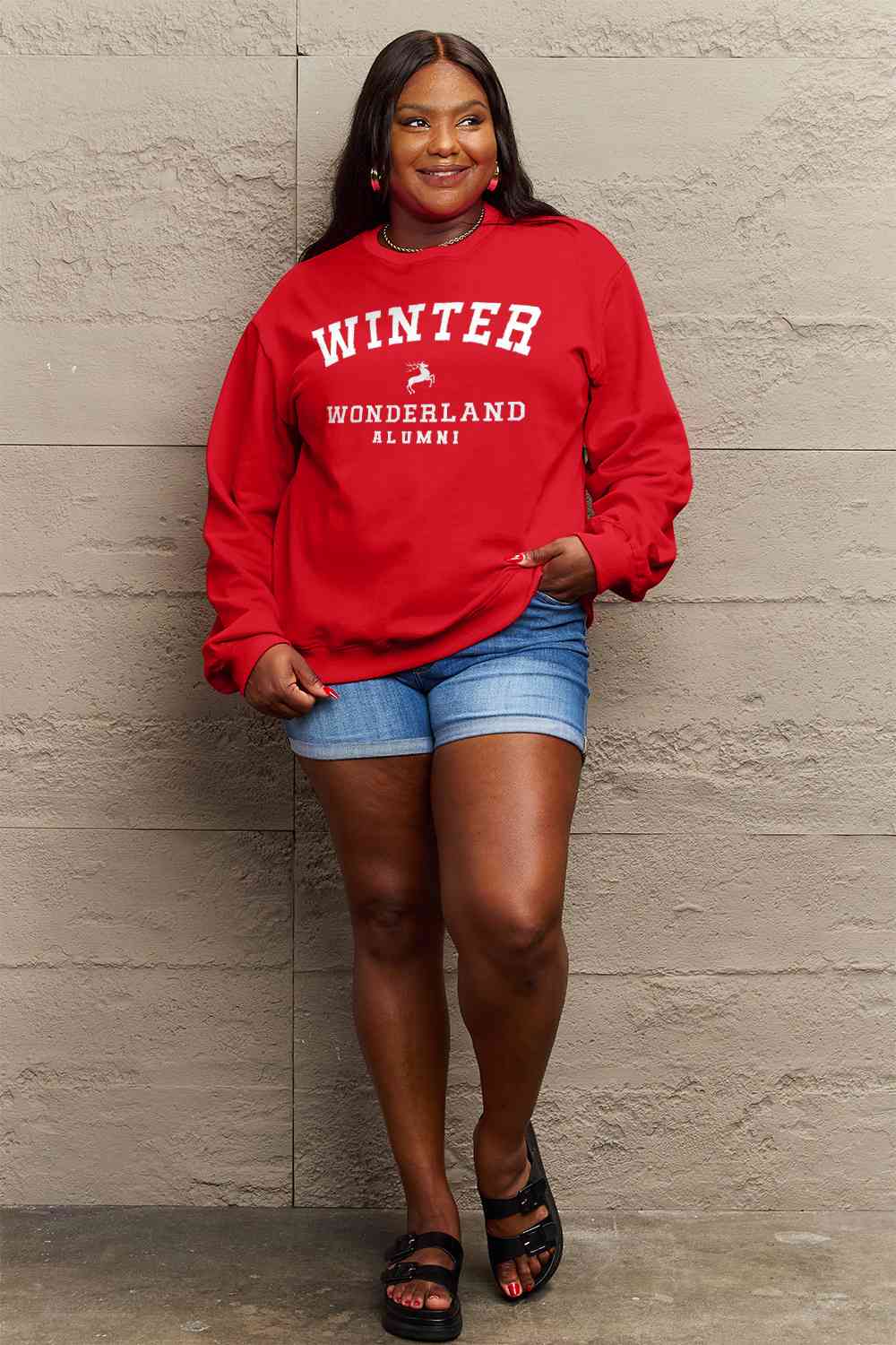 Simply Love Full Size WINTER WONDERLAND ALUMNI Graphic CHRISTMAS Long Sleeve Sweatshirt