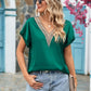 Full Size V-Neck Cuffed Blouse