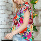 SO CHIC Multicolored Flutter Sleeve Mock Neck Blouse