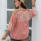 Plus Size Printed Tie Neck Balloon Sleeve Blouse