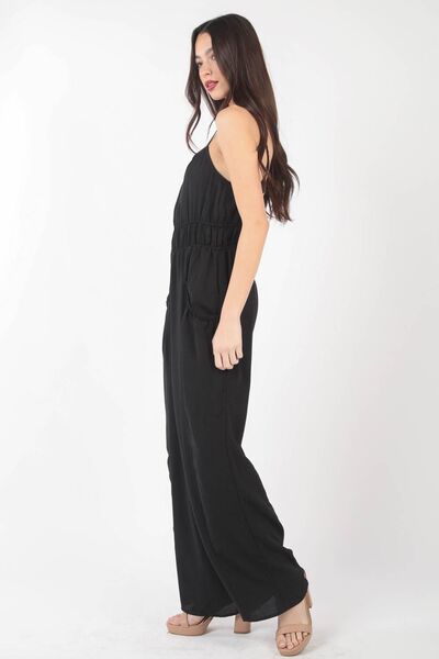 VERY J Pintuck Detail Woven Sleeveless Jumpsuit *
