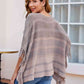One Size Striped Boat Neck Poncho with Fringes