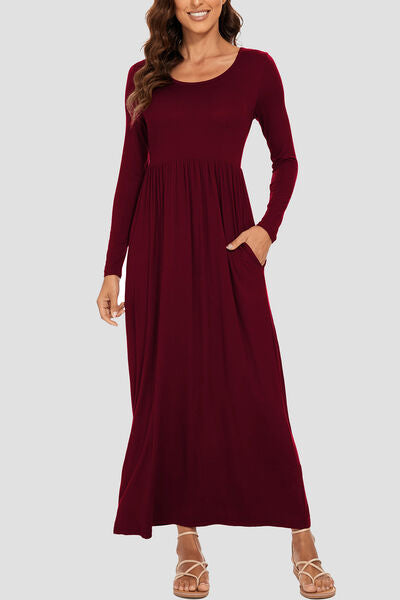 Jaylynn Round Neck Long Sleeve Pocketed Maxi Dress