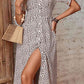 Animal Print Button Front V-Neck Tied Dust Storm Brown Dress