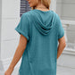 Half Button Drawstring Short Sleeve Hooded T-Shirt