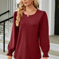 Round Neck Smocked Flounce Sleeve Blouse