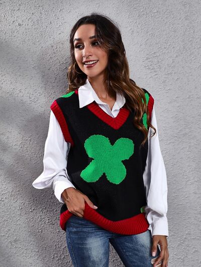 Four Leaf Clover V-Neck Sweater Vest