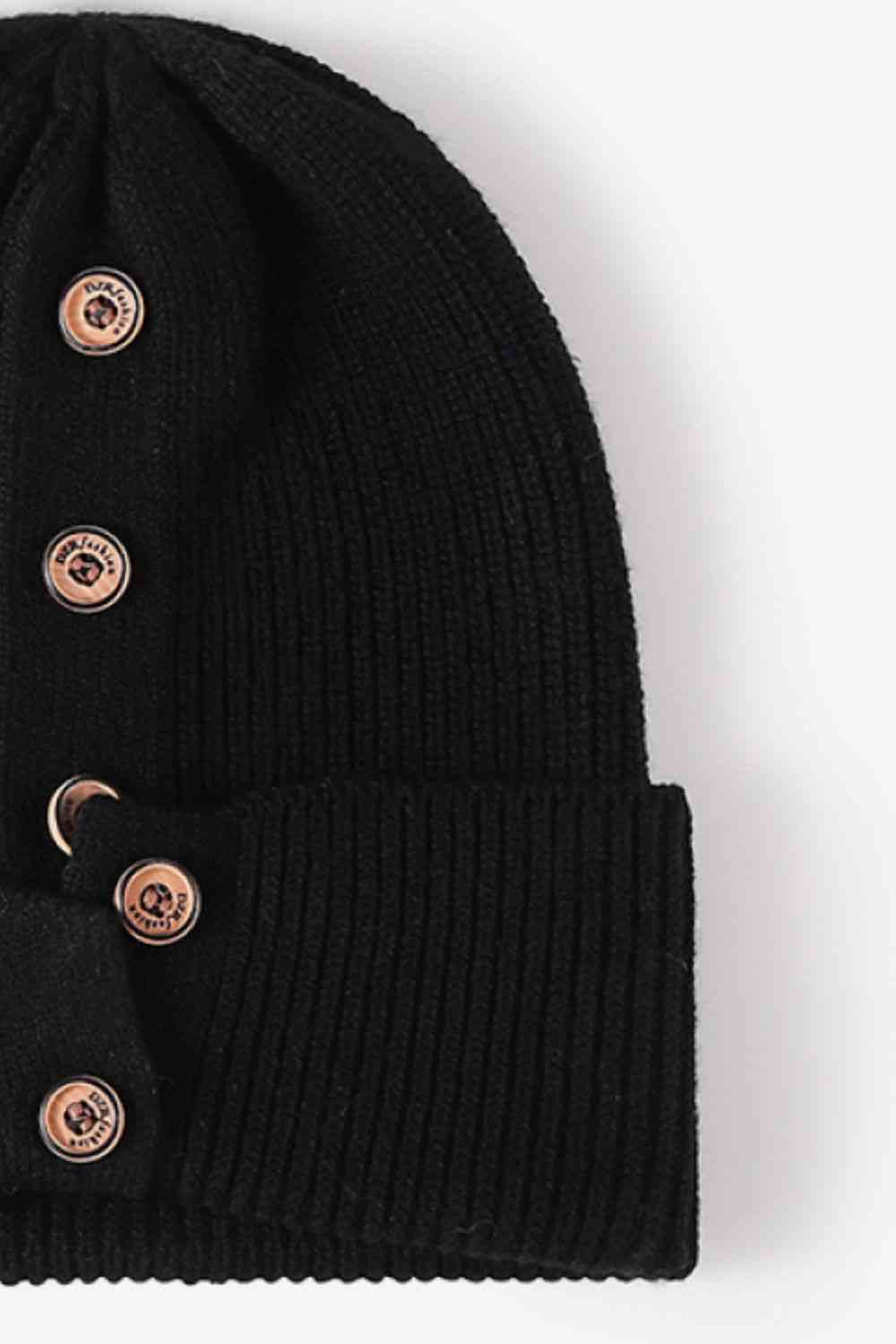 CHIC HATZ Button Detail Rib-Knit Hat Cuff Beanie