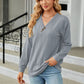 Full Size Decorative Button V-Neck Long Sleeve T-Shirt