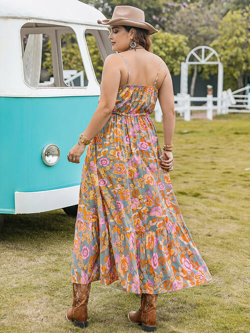 Emma Floral Drawstring Ruffle Hem Maxi Dress