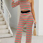 Striped Single Shoulder Top and Pants Knit Set