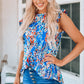 Abstract Print Ruffle Shoulder Top