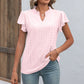 Full Size Eyelet Notched Neck Flutter Sleeve Top