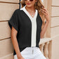 Contrast Johnny Collar Short Sleeve Blouse