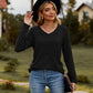 Full Size Ribbed V-Neck Long Sleeve Tee
