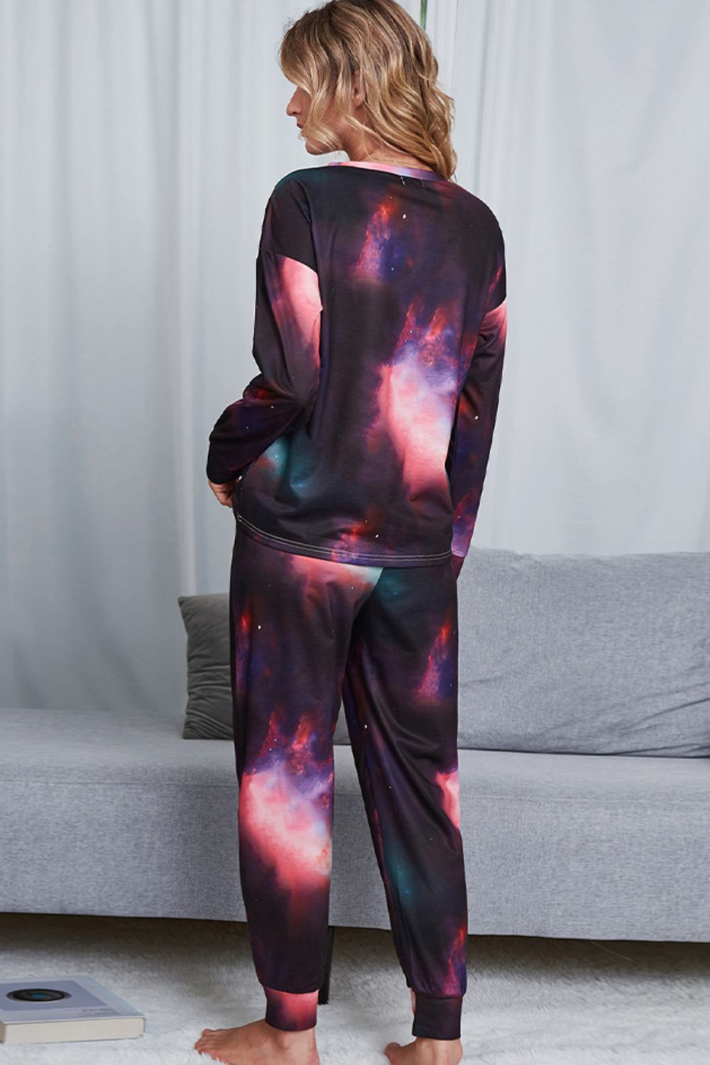 Women's Tie-Dye Crewneck Top and Drawstring Waist Joggers Lounge Set