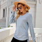 Full Size Drawstring V-Neck Long Sleeve T-Shirt