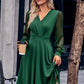 ZaLaquite Surplice Neck Swiss Dot Long Sleeve Dress
