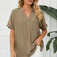 Ruched Notched Short Sleeve Blouse