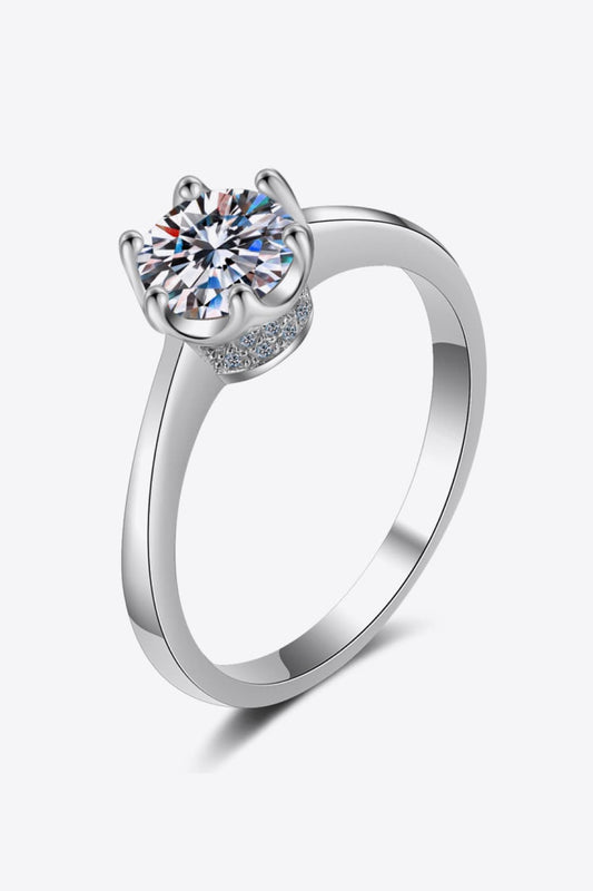 Women's 1 Carat Moissanite Rhodium-Plated Solitaire Ring