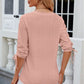 Eyelet Drawstring V-Neck Half Sleeve T-Shirt