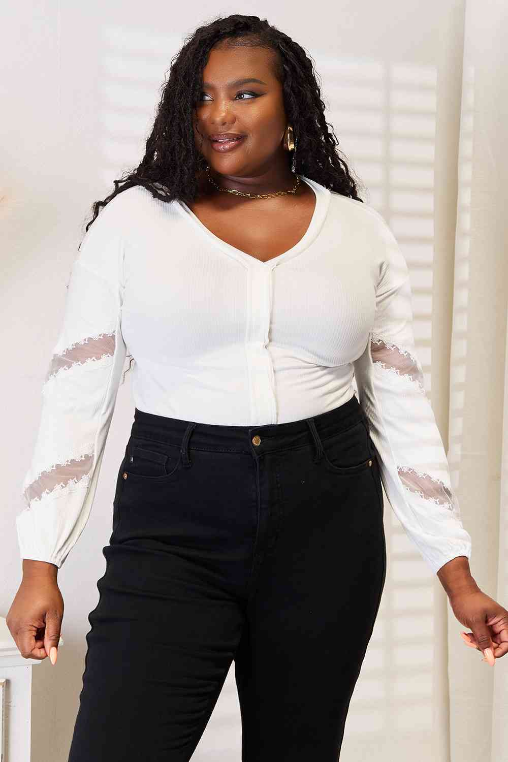 Double Take V-Neck Dropped Shoulder Blouse *