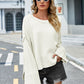 High-Low Slit Round Neck Long Sleeve Sweater