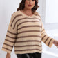 Plus Size Striped Dropped Shoulder Sweater