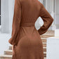 Round Neck Tie Front Long Sleeve Dress