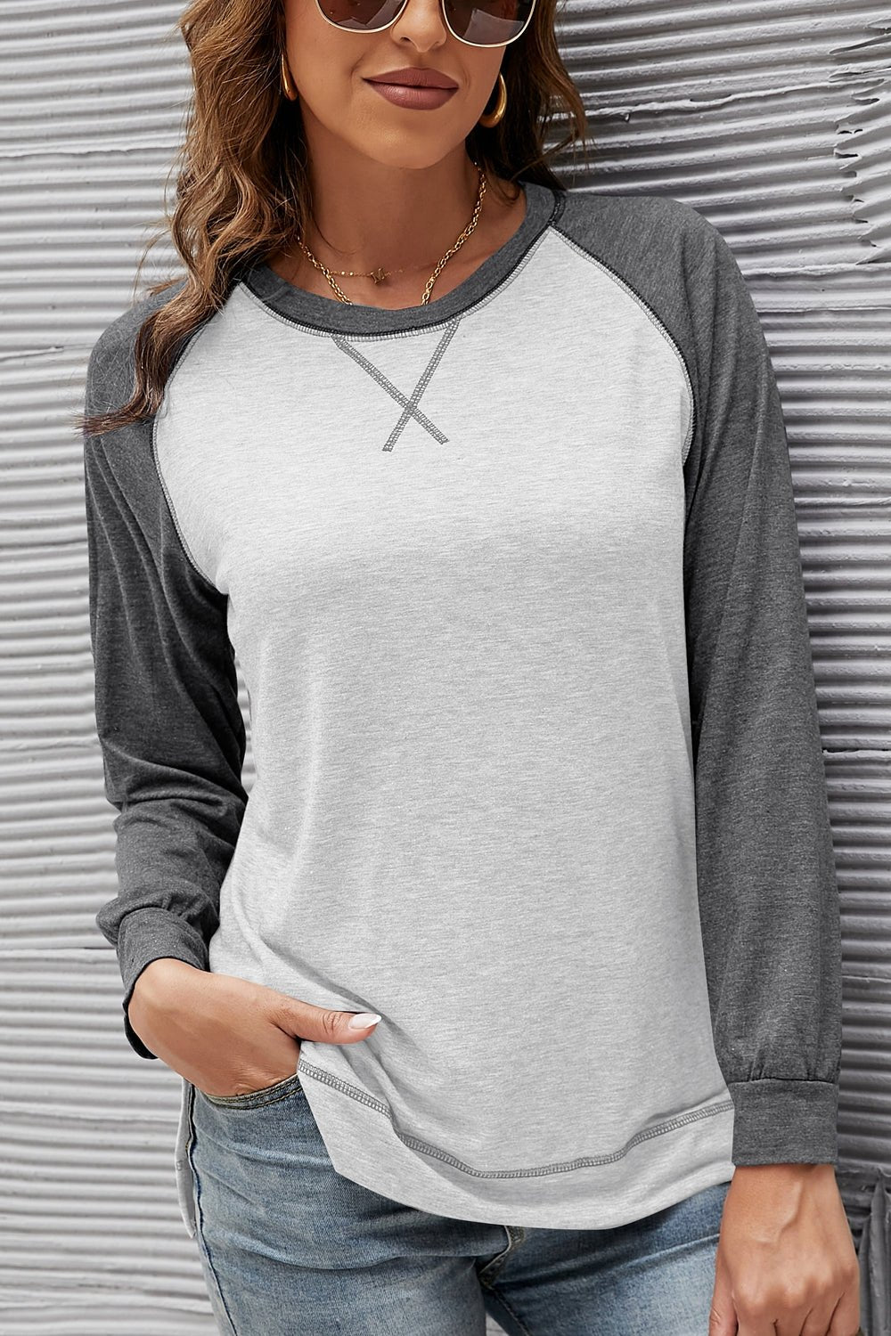 Women's SLENA Full Size Lucia Color Block Raglan Sleeve Top